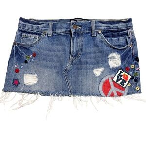 Y2K Rare PINK VS Denim MICRO Mini Skirt SZ 4 Embroidered Patches Streetwear
